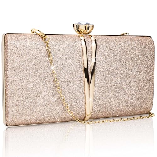 Farcauo Damen Abendtasche kleine Clutch Hochzeit Handtasche Champagner Damen Kleine Schultertasche mit abnehmbarer Kette elegante Crossbody Tasche Glitter Abendtasche für Bankett und Party von Farcauo