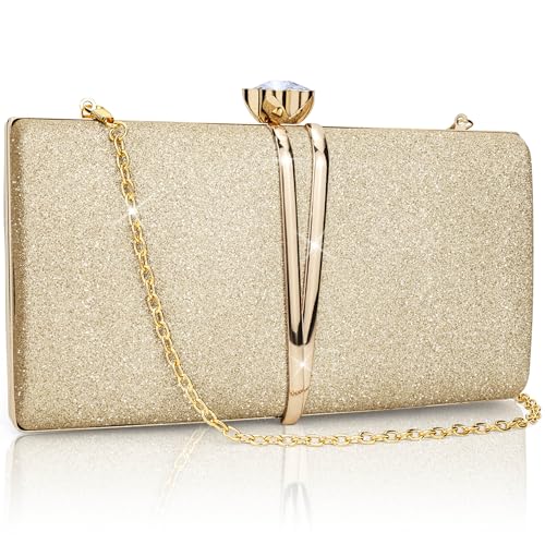 Farcauo Damen Abendtasche kleine Clutch Hochzeit Handtasche Golden Damen Kleine Schultertasche mit abnehmbarer Kette elegante Crossbody Tasche Glitter Abendtasche für Bankett und Party von Farcauo