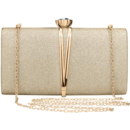 Farcauo Damen Abendtasche kleine Clutch Hochzeit Handtasche Golden Damen Kleine Schultertasche mit abnehmbarer Kette elegante Crossbody Tasche Glitter Abendtasche für Bankett und Party von Farcauo