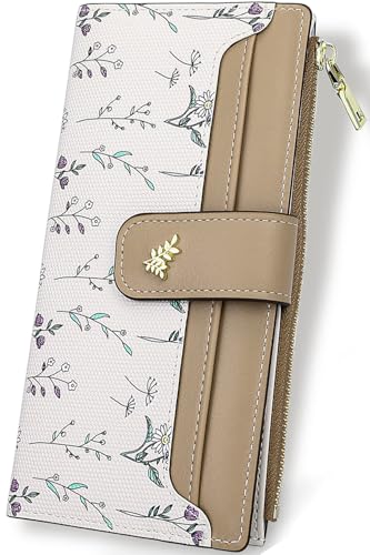 Farcauo Damen Lange Portemonnaie Geldbörsen Frauen Kleine mit Braun Blumen Design für Frauen Klein Portmonee mit Ausweisfach und Kartenhüllen Farcauo Damen Lange Portemonnaie Geldbörsen Frauen Kleine mit Braun Blumen Design für Frauen Klein Portmonee mit Ausweisfach und Kartenhüllen von Farcauo