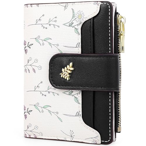 Farcauo Damen Portemonnaie Geldbörsen RFID Frauen Kleine mit Schwarz Blumen Design für Frauen Klein mit Ausweisfach und Kartenhüllen von Farcauo