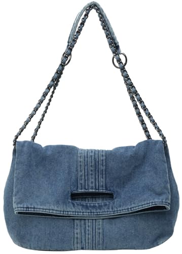 Farcauo Denim Umhängetasche Vintage Jean Tote Handtaschen für Frauen Denim Crossbody Taschen Große Kapazität Hellblau Jean Tote Taschen von Farcauo