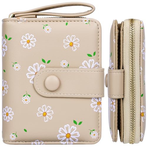 Farcauo Portemonnaie Damen Geldbeutel Frauen Geldbörsen Klein Damen Portemonnaie Mini Geldbörse Aprikose Frauen Klein Portmonee Blumen Design Geldbörsen mit Ausweisfach und Kartenhüllen von Farcauo