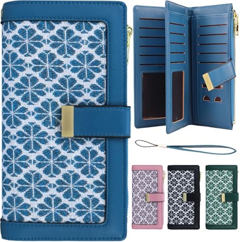 Farcauo Geldbörse Damen Blaue mit RFID-Blockierung für Frauen mit Ausweisfach und Kartenhüllen Klein Portmonee von Farcauo