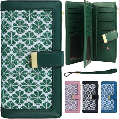 Farcauo Geldbörse Damen Grüne mit RFID-Blockierung für Frauen mit Ausweisfach und Kartenhüllen Klein Portmonee von Farcauo
