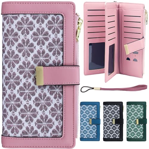 Farcauo Geldbörse Damen Rosa mit RFID-Blockierung für Frauen mit Ausweisfach und Kartenhüllen Klein Portmonee von Farcauo