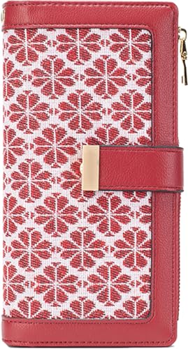 Farcauo Geldbörse Damen Rot mit RFID-Blockierung für Frauen mit Ausweisfach und Kartenhüllen Klein Portmonee von Farcauo