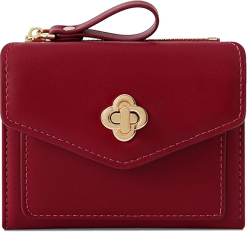 Farcauo Geldbörsen Frauen Portemonnaie Damen Rotes Portemonnaie für Frauen Klein Minimalistisches Blumen Design Portmonee mit Ausweisfach und Kartenhüllen von Farcauo