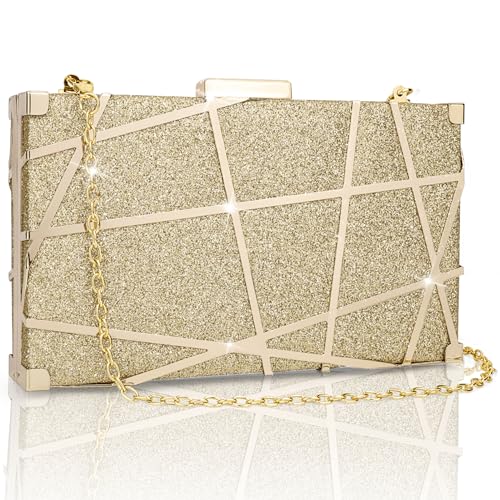 Farcauo Handtasche Damen Abendtasche Golden Damen Clutch Kleine Umhängetasche Stylische Crossbody-Tasche mit Kette Glitzernde Abendtasche für Partys und Cocktailpartys und Abschlussbälle von Farcauo