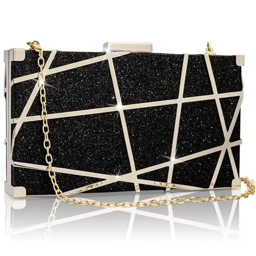 Farcauo Handtasche Damen Abendtasche Schwarz Damen Clutch Kleine Umhängetasche Stylische Crossbody-Tasche mit Kette Glitzernde Abendtasche für Partys und Cocktailpartys und Abschlussbälle von Farcauo