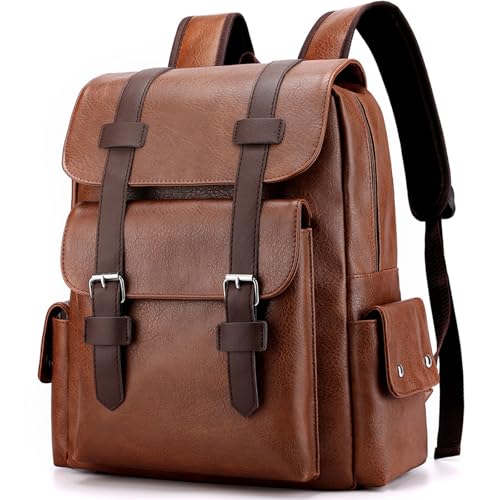Farcauo Herren-Laptop-Rucksack 15,6-Zoll-Computertasche Reise-Rucksack Kunstleder-Business-Arbeitsrucksack Brauner Universitäts-Alltagsrucksack von Farcauo