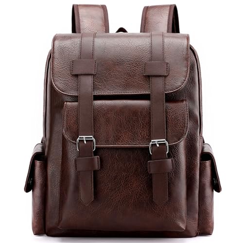 Farcauo Herren-Laptop-Rucksack 15,6 Zoll Computertasche Reiserucksack Kunstleder Business-Arbeitsrucksack College-Rucksack Herren-Tagesrucksack Dunkelbraun von Farcauo