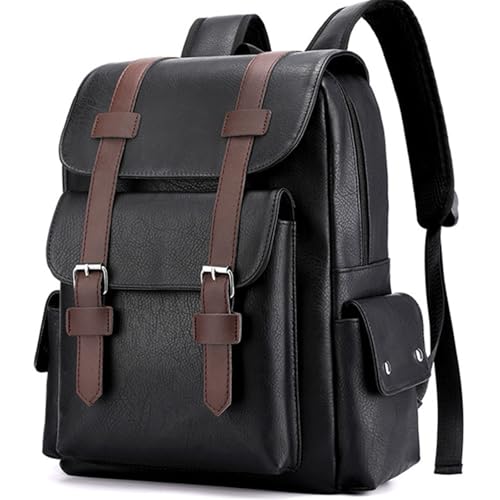 Farcauo Herren-Laptop-Rucksack 15,6 Zoll Computertasche Reiserucksack Kunstleder Business-Arbeitsrucksack College-Rucksack Herren-Tagesrucksack Schwarz von Farcauo