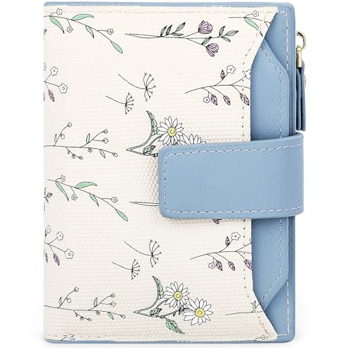 Farcauo Portemonnaie Damen Geldbeutel Frauen Portemonnaie Mini Geldbörsen Klein Damen mit Blau Blumen Design für Frauen Klein Portmonee mit Ausweisfach und Kartenhüllen von Farcauo