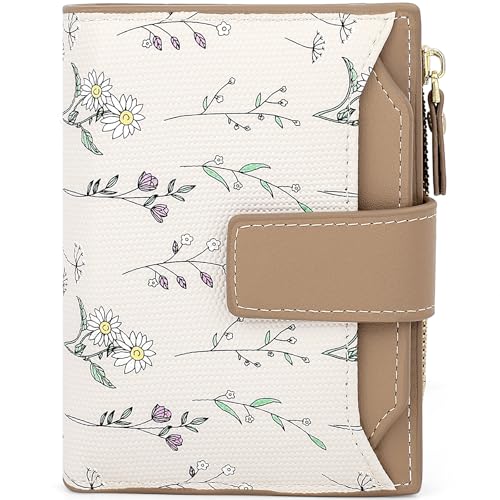 Farcauo Portemonnaie Damen Geldbeutel Frauen Portemonnaie Mini Geldbörsen Klein Damen mit Braun Blumen Design für Frauen Klein Portmonee mit Ausweisfach und Kartenhüllen von Farcauo