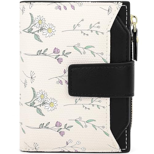 Farcauo Portemonnaie Damen Geldbeutel Frauen Portemonnaie Mini Geldbörsen Klein Damen mit Schwarz Blumen Design für Frauen Klein Portmonee mit Ausweisfach und Kartenhüllen von Farcauo