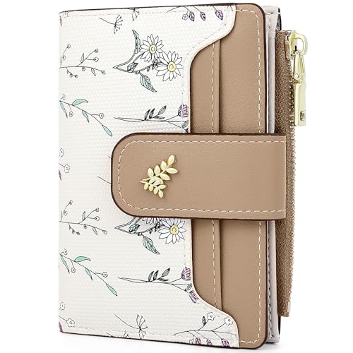 Farcauo Portemonnaie Damen RFID Geldbeutel Frauen Geldbörsen Klein Damen Portemonnaie Mini Geldbörse mit Braun Blumen Design für Frauen Klein mit Ausweisfach und Kartenhüllen von Farcauo