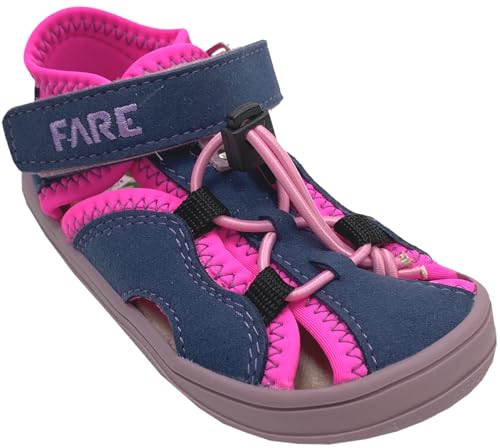 Fare Bare Barfußschuhe/Halbsandalen in Jeansblau/Neon Pink oder Navy/Türkis Extra Breit & Weit Modell 70614 (Navy/Pink, EU Schuhgrößensystem, Grundschulkind, Numerisch, Breit, 30) von Fare Bare