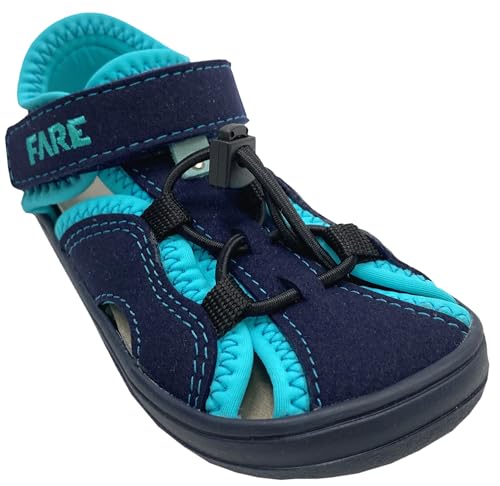 Fare Bare Barfußschuhe/Halbsandalen in Jeansblau/Neon Pink oder Navy/Türkis Extra Breit & Weit Modell 70614 (Navy/Türkis, EU Schuhgrößensystem, Grundschulkind, Numerisch, Breit, 27) von Fare Bare