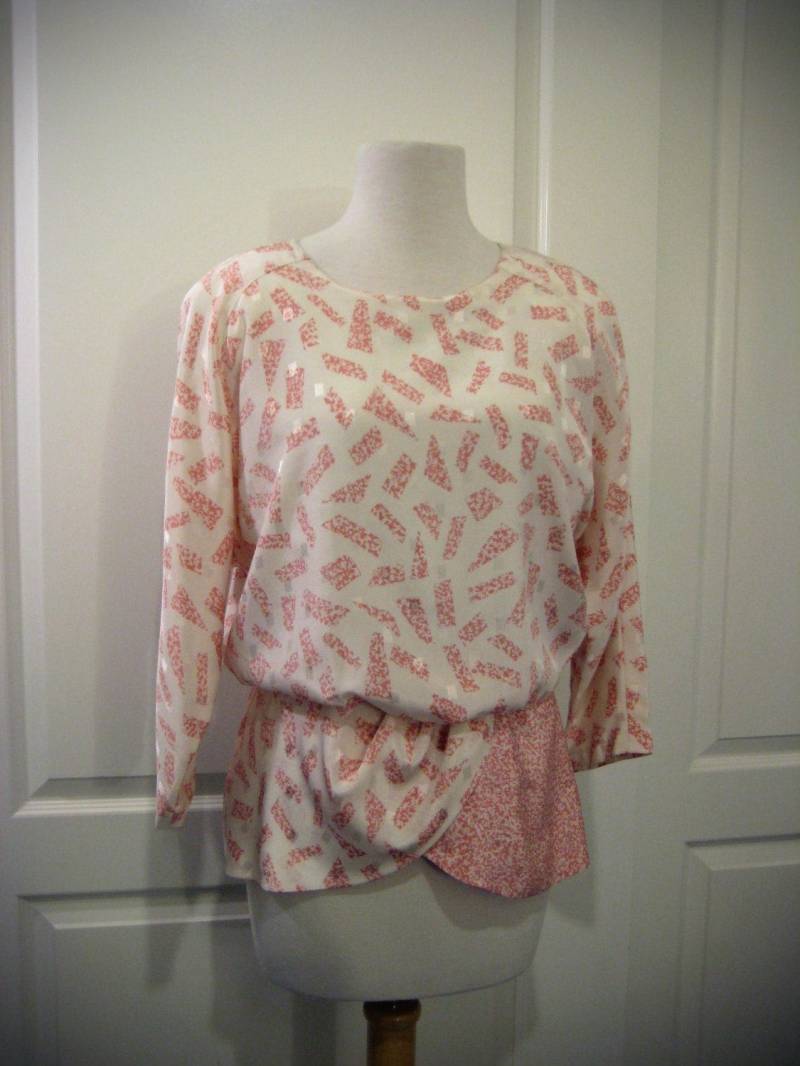 70Er Jahre Rosa Und Weiß Leslie Fay Bluse von FareTheeWellVintage