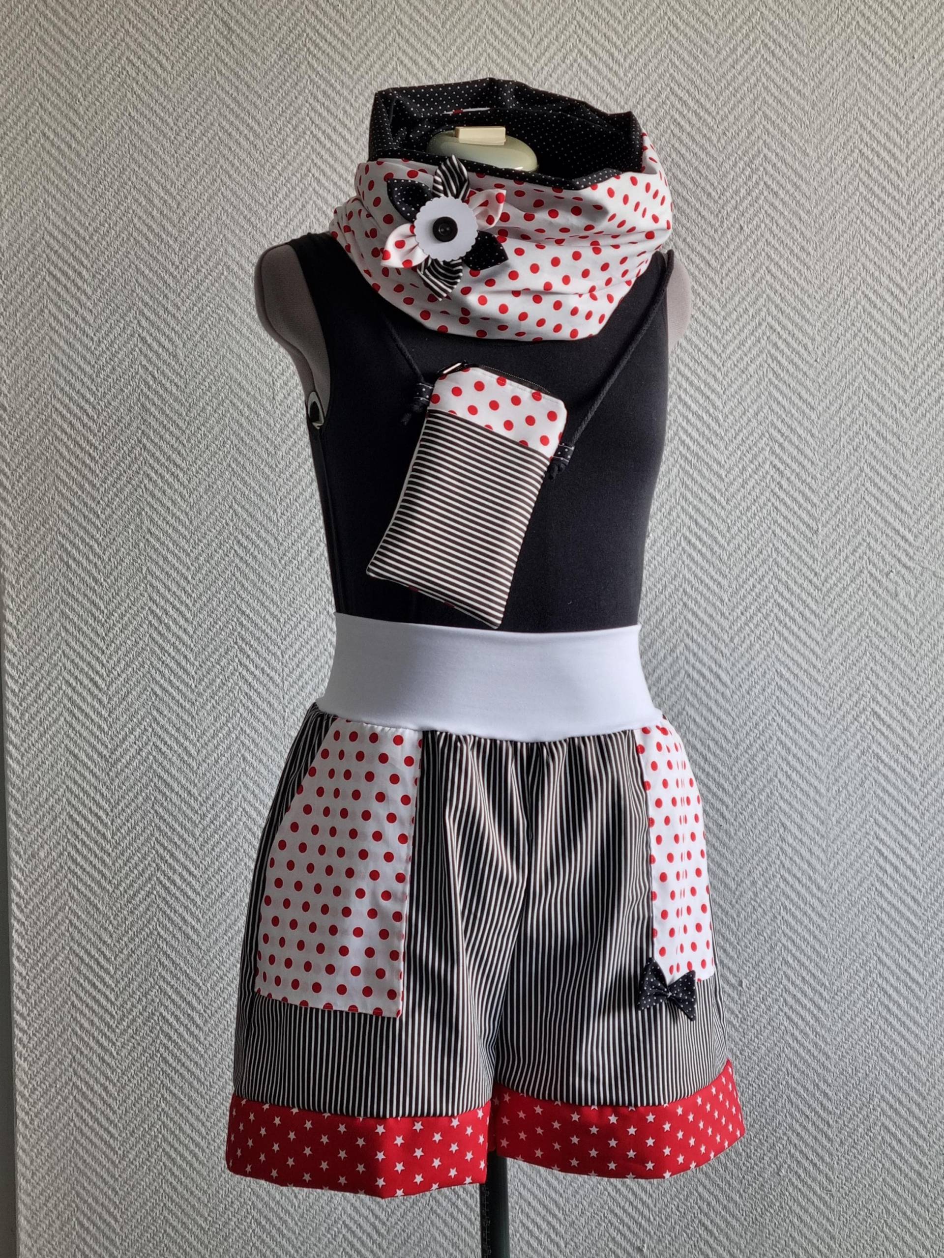 Clownshose Damen Rot/Weiß/Schwarz - Clownsshorts Karnevalskostüm Frauen Kölner Karneval Wie Clownsrock/Karnevalsrock Gr. 34-44 Gestreift von FareimliHandmadeShop