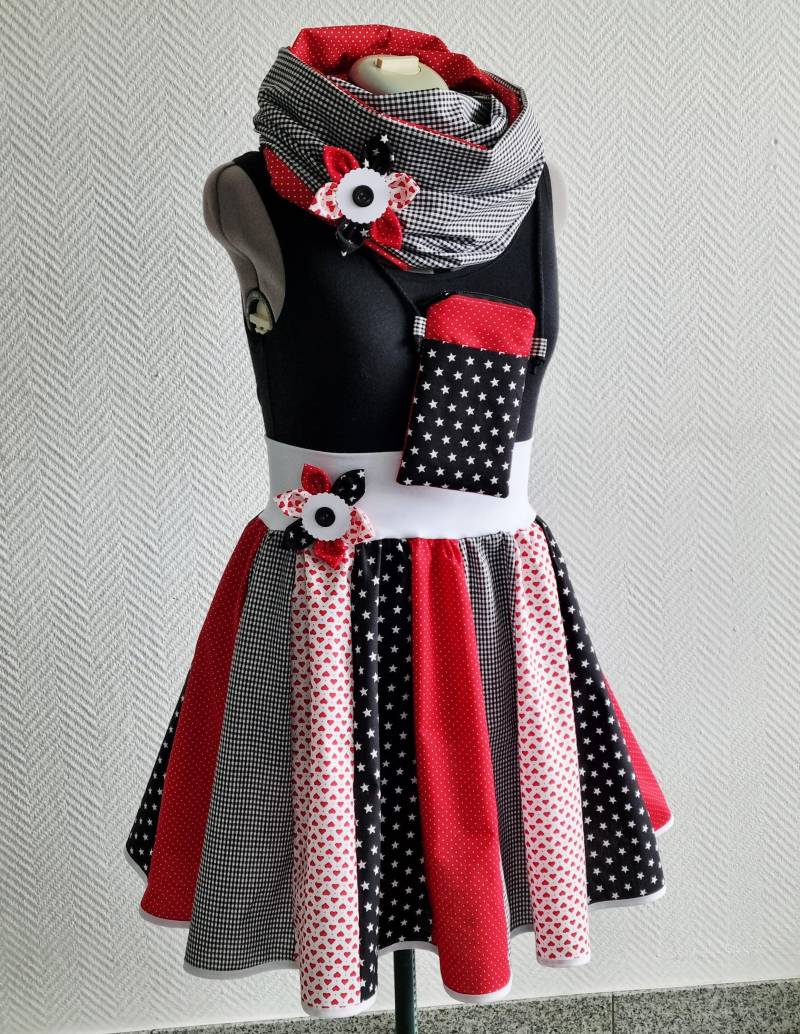 Clownsrock | Lang Gr.40/42/44/46 + Blumenanstecker - Karneval Kostüm Frauen Kölner Rot/Weiß Herzen Karnevalsrock Rut Wiess Karo von FareimliHandmadeShop