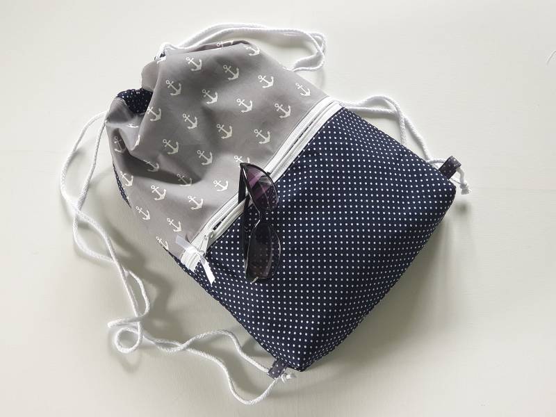 Turnbeutel Reißverschluss Wasserabweisend Rucksack Damen Anker Grau Marineblau von FareimliHandmadeShop