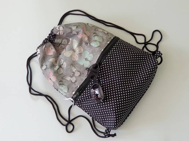Turnbeutel Reißverschluss Wasserabweisend Rucksack Damen Schmetterling Grau Schwarz von FareimliHandmadeShop