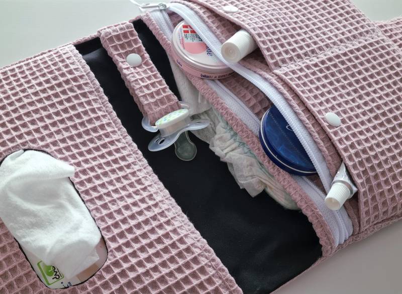 Windeltasche Waffelpique Rosé Große Xxl Wickeltasche Mit Wickelunterlage Möglich 4 Farben Verfügbar Jungen/Mädchen Reißverschluss von FareimliHandmadeShop