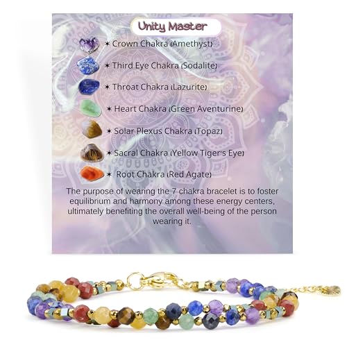 Farfume Armband Damen Edelstein Perlen Armbänder, Chakra 4mm Kristall Natürliche Echte Steine Schmuck Geschenke für Frauen(Chakra) von Farfume