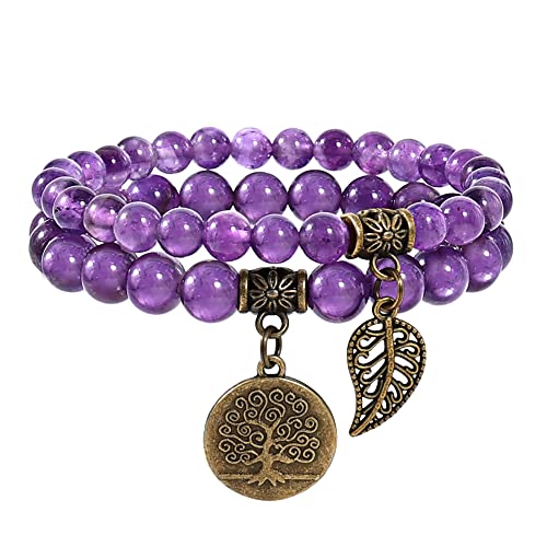 Farfume Chakra Armband Echte Steine, Echte Steine-Edelsteine Armband fur Damen (Amethyst und Baum des Lebens) von Farfume