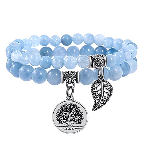 Farfume Chakra Armband Echte Steine, Echte Steine-Edelsteine Armband fur Damen (Aquamarin und Baum des Lebens) von Farfume