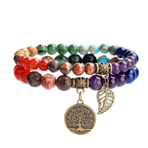 Farfume Chakra Armband Echte Steine, Echte Steine-Edelsteine Armband fur Damen (Chakren-Armband und Baum des Lebens) von Farfume