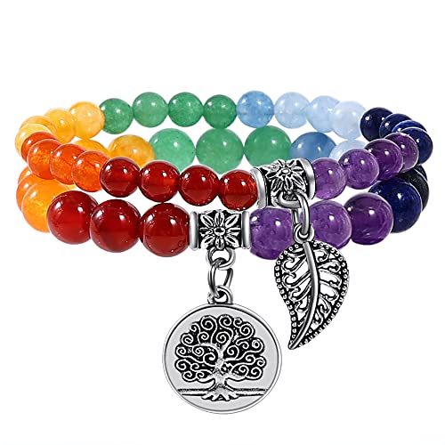 Farfume Chakra Armband Echte Steine, Echte Steine-Edelsteine Armband fur Damen (N2 Sieben Chakren armband und Baum des Lebens) von Farfume