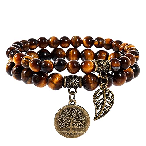 Farfume Chakra Armband Echte Steine, Echte Steine-Edelsteine Armband fur Damen (Tigeraugen-Stein und Baum des Lebens) von Farfume