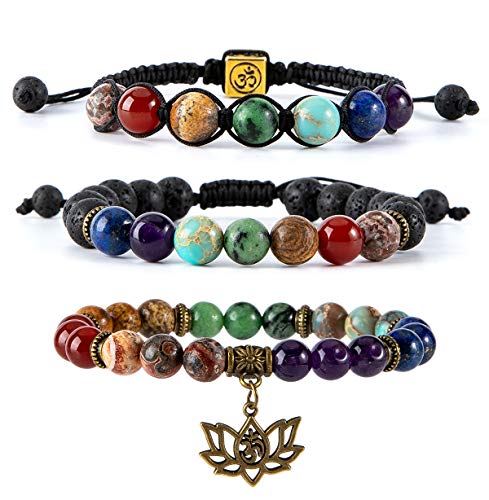 Farfume Chakra Armband Echte Steine, Echte Steine-Edelsteine Armband fur Damen (3er-Set Chakra-Armband) von Farfume