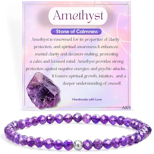 Amethyst - Calmness - Edelstein Perlen Armband für Frauen, 4mm Kristall Silber 925 Naturstein Schmuck Elastisch Armbänder Damen, Chakra Spirituelle Charms Armbänder Geschenke von Farfume