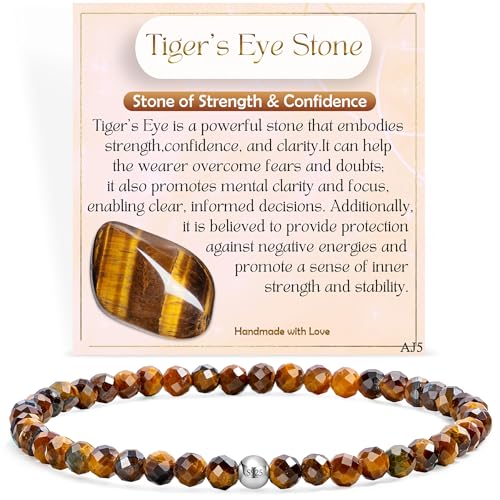 Tigerauge - Stärke & Vertrauen - Edelstein Perlen Armband für Frauen, 4mm Kristall Silber 925 Naturstein Schmuck Elastisch Armbänder Damen, Chakra Spirituelle Charms Armbänder Geschenke von Farfume