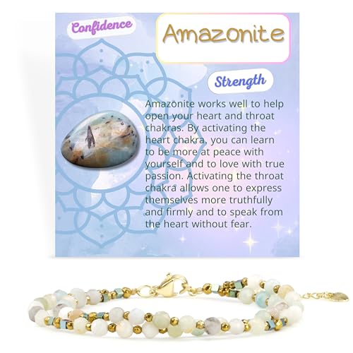 Farfume Armband Damen Edelstein Perlen Armbänder, Chakra 4mm Kristall Natürliche Echte Steine Schmuck Geschenke für Frauen(Amazonit) von Farfume