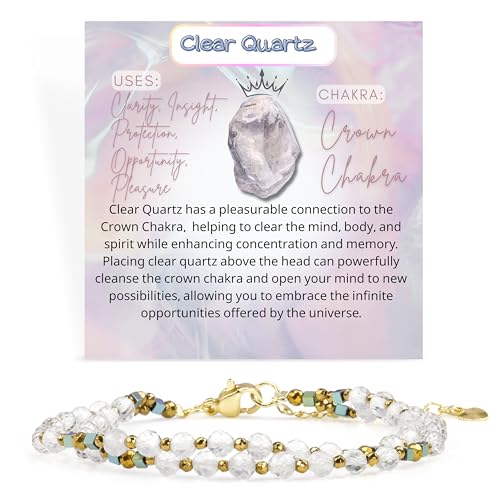 Farfume Armband Damen Edelstein Perlen Armbänder, Chakra 4mm Kristall Natürliche Echte Steine Schmuck Geschenke für Frauen(Klarer Quarz) von Farfume