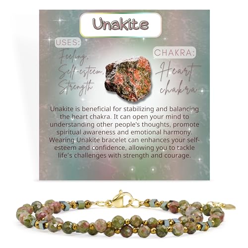 Farfume Armband Damen Edelstein Perlen Armbänder, Chakra 4mm Kristall Natürliche Echte Steine Schmuck Geschenke für Frauen(Unakit) von Farfume