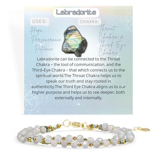 Farfume Armband Damen Edelstein Perlen Armbänder, Chakra 4mm Kristall Natürliche Echte Steine Schmuck Geschenke für Frauen(Labradorit) von Farfume