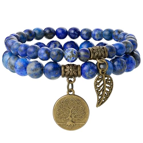 Farfume Chakra Armbänder für Frauen - Kristalle Armband Frauen Natürliche Edelsteine Yoga Reiki - Ein Satz von Doppel-Armbänder（Lapislazuli & Lebensbaum（Mittel） von Farfume