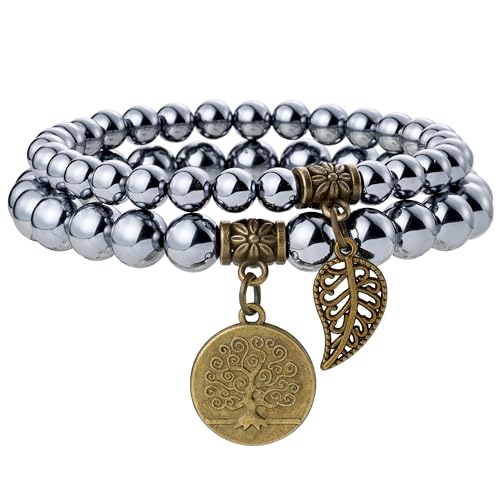Farfume Chakra Armbänder für Frauen - Kristalle Armband Frauen natürliche Edelsteine Yoga Reiki - Ein Satz von Doppel-Armbänder（Terahertz-Stein & Lebensbaum（Mittel） von Farfume