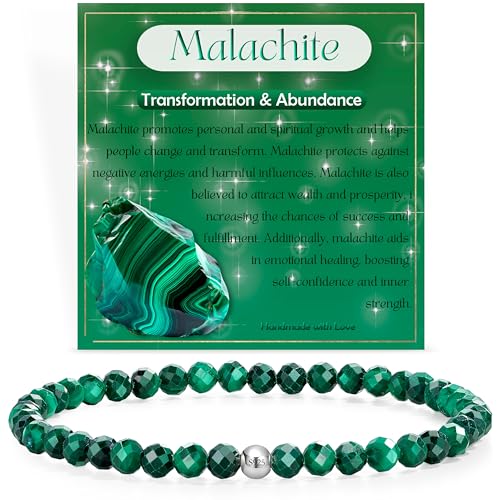 Malachit - Transformation & Fülle - Edelstein Perlen Armband für Frauen, 4mm Kristall Silber 925 Naturstein Schmuck Elastisch Armbänder Damen, Chakra Spirituelle Charms Armbänder Geschenke von Farfume