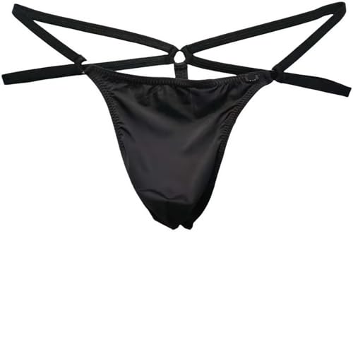 Faringoto Atmungsaktive Herren-Stringtanga aus Eisseide – tief sitzender G-String mit stützender Tasche, Schwarz, Large von Faringoto