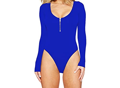 Faringoto Bodies Manda Larga Mujer Damen Langarm U-ausschnitt Reißverschluss Vorne Shapewear Bodysuit Strampler von Faringoto