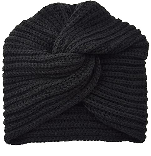 Faringoto Chemo-Kopfbedeckung für Damen, Turban, gestrickt, gekreuzter Kopf, Lndian Bonnet, Schwarz , Einheitsgröße von Faringoto