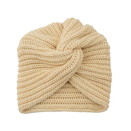 Faringoto Chemo-Kopfbedeckung für Damen, Turban, gestrickt, gekreuzter Kopf, Lndian Bonnet, beige, Einheitsgröße von Faringoto