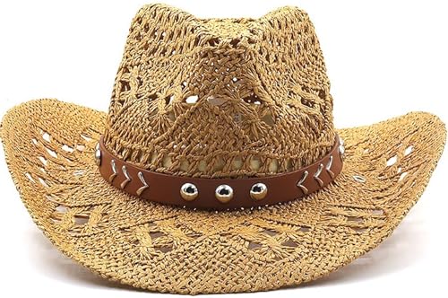 Faringoto Cowboyhut aus Stroh für Damen und Herren, Western-Stil, klassisches Lederband, Strand-Cowgirl-Hut, Khaki, Einheitsgr��e Faringoto Cowboyhut aus Stroh für Damen und Herren, Western-Stil, klassisches Lederband, Strand-Cowgirl-Hut, Khaki, Einheitsgr��e von Faringoto